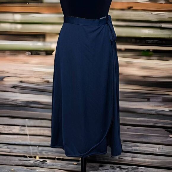 𝅺vintage Sears 1970's Pinup Navy Blue Polyester Wrap Skirt, One size - Picture 6 of 7